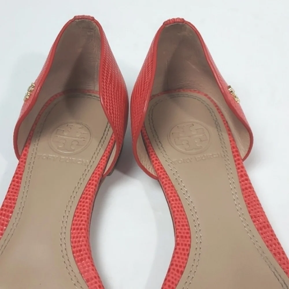 TORY BURCH Savannah Micro Tejus Embossed in Melon Flats Sandals Size 5.5